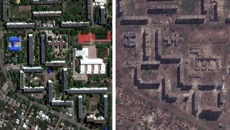 Бахмут е срамнет со земја – споредбени сателитски снимки од пред една година и денес