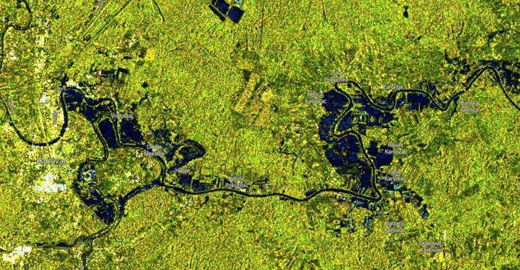 Сателитска снимка од поплавата околу Карловац