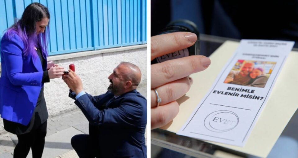 Со импровизирано гласачко ливче, Турчин ја запроси девојката пред гласачко место во Анкара