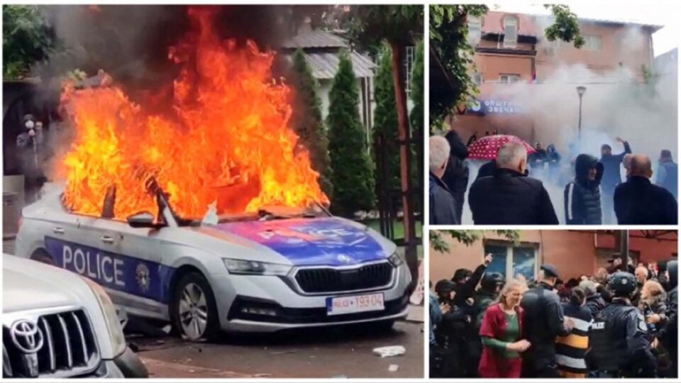 (Видео) Нови тензии во Косово: Запален полициски автомобил, судир со полицијата и прекината настава