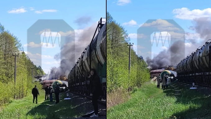 (Видео) Руски воз излета од шините, превезувал руски тенкови