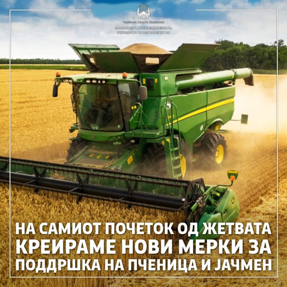 МЗШВ: Владата ги прифати новите мерки за поддршка на производителите  на пченица, јачмен и ориз