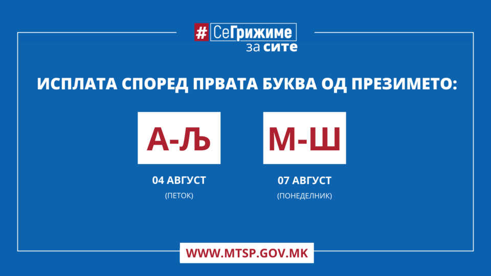 МТСП: Во тек е исплатата на правата од социјална и детска заштита